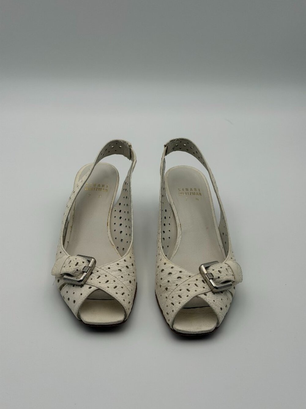 Stuart Weitzman White Perforated Slingback Heels Size 7N